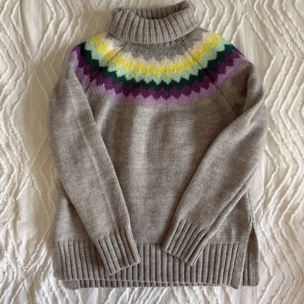 Gray Turtleneck Sweater with Multicolor Pattern